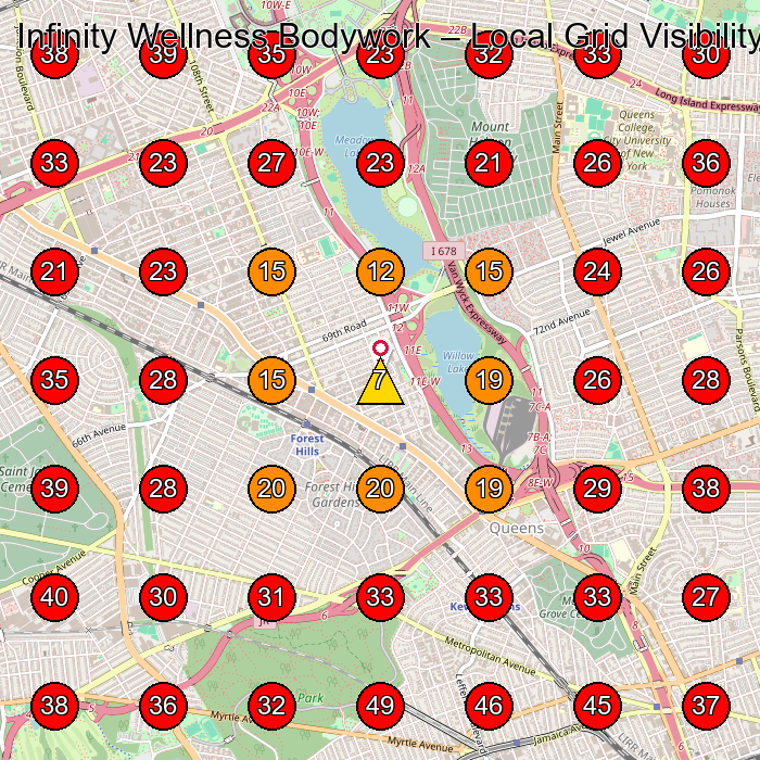 Infinity Wellness Bodywork GeoGrid visibility map for Massage Spa in Jamaica